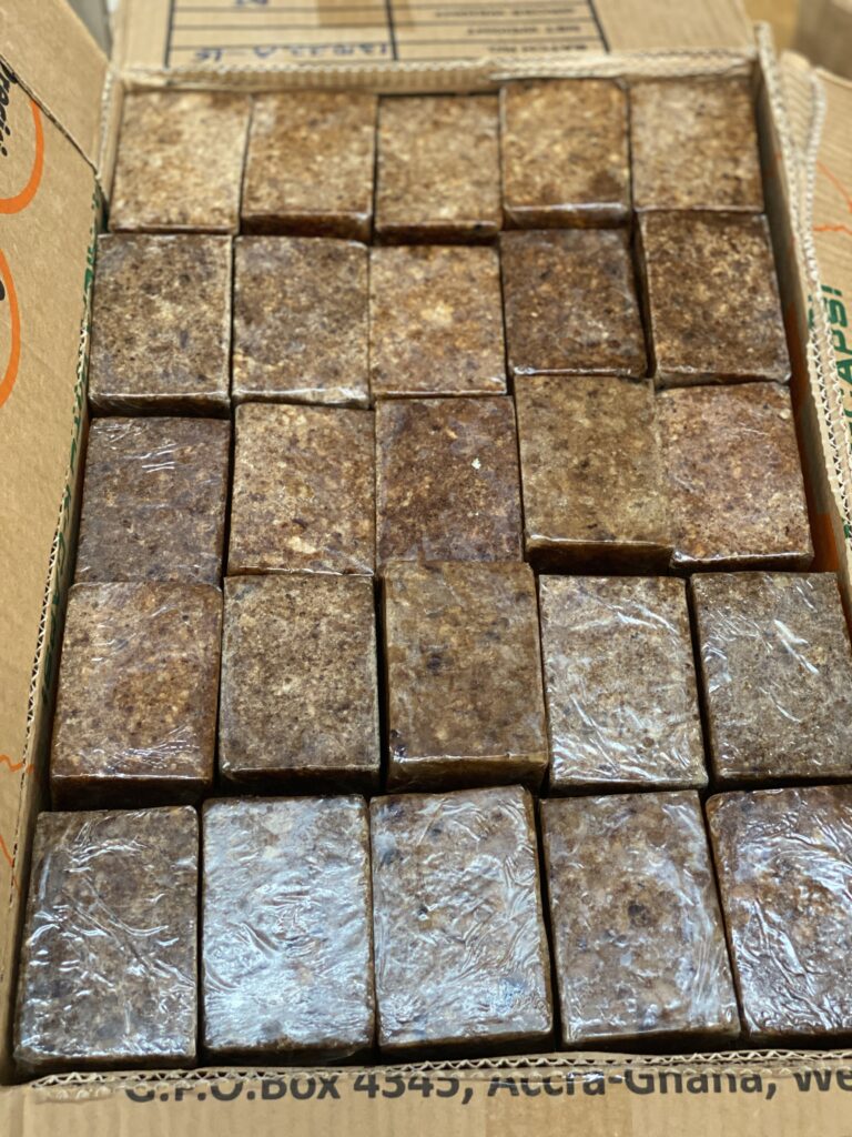 Packaged wholesale African Black Soap ready for bulk orders.